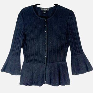 St. John Black Peplum Cardigan w/ Sweater Bell Sleeves